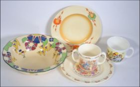Clarice Cliff art deco small sandwich plate with orange and green floral decoration ,