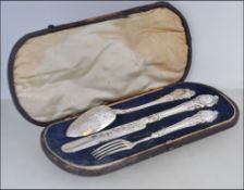 A good silver hallmarked cased knife, fork and spoon set by Joseph Gloster, Birmingham,