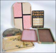 A collection of vintage retro trays to include 2 rattan examples,