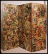 An early 20th century decoupage 3 folding screen.