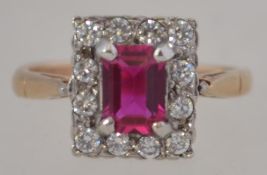 A 9ct gold and ruby garnet stone ladies dress ring,
