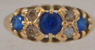 A Victorian 18ct gold sapphire and diamond ring,