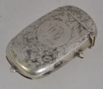 An unusual Victorian silver plated match vesta, sovereign holder and stamp holder case.