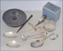 A collection of silver hallmarked / 925 items to include napkin ring cased,