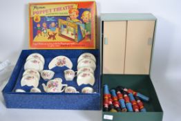 A collection of vintage toys to include a dolls Ellar Tea Service (complete) with a wooden toy