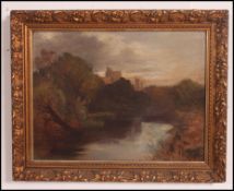 English school 19th century oil on canvas painting of Windsor Castle from the river being set