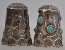 A 19th century silver and turquoise inset Art Nouveau thimble together with another similar.