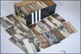 Shoebox with approx 500 vintage picture postcards.