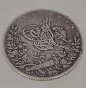 A silver Ottoman large coin believed to originate from Egypt dating to around 1890. Total weight 27.