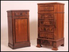 A 19th century French walnut and marble top bedside cabinet - pot cupboard together with another