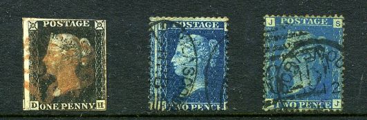 1840 1d Penny Black lettered DH. From plate 1b. Fine used with red Maltese Cross postmark.