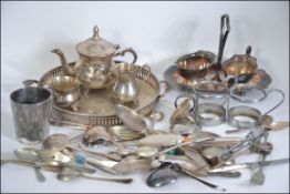 Mixed lot of silver plate to include , tray , flatware , jugs ,