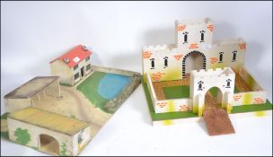 2 vintage 1950's childrens wooden toy sets to include a wooden farmyard and a wooden fort W63cm