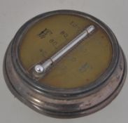 A silver hallmarked desk top thermometer of circular form bearing marks for Birmingham 1908.
