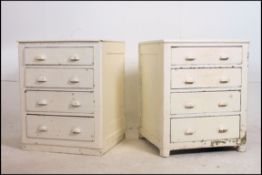 A pair of Victorian large Industrial painted pine pedestal chest of drawers.
