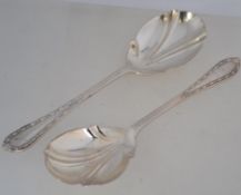 A pair of silver hallmarked serving spoons by George Jackson & David Fullerton - Josiah Williams &
