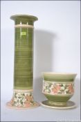 A studio pottery three section pottery hand painted planter / jardiniere with marks to the base for