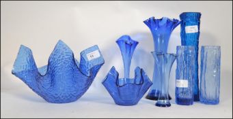 Mixed group of blue studio glass in the retro vintage style to include Ravenshead ,