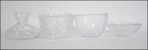 A good group of Swedish studio glass to include 3 Kosta Boda glass bowls depicting classical scenes