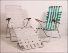 2 vintage aluminium mid century retro deck chairs - garden chairs with the original strap fabric
