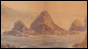 An English School watercolour painting of a coastal scene - waves crashing at the rocks being