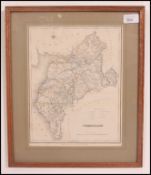 A framed and glazed 19th / 20th century coloured lithograph map of Cumberland by R Creighton
