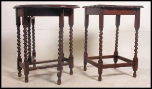 A 1920's oak square barley twist side table,