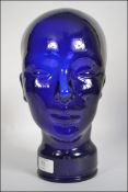 A 20th century blue glass phrenology head / display head / mannequin head H27cm