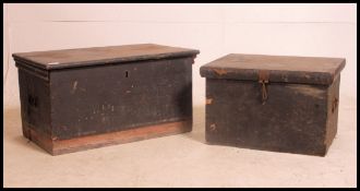 Two late 19th early 20th century ebonised pine tool boxes,