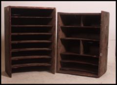 2 19th century GWR stationary Industrial cubby cabinets, each with differing sectional interiors.