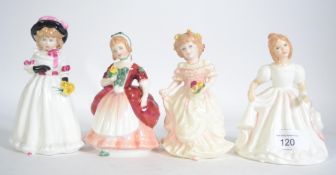 A collection of 4 small Royal Doulton figurines to include Bridesmaid HN3476, Valerie HN2107,