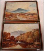 A pair of Scottish / Welsh oil on canvas large paintings of moorland scenes,