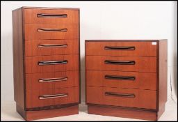 A retro G Plan Kelso tallboy chest of six drawers along with a matching G Plan straight four chest