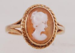 9ct gold cameo set ring with rope galler