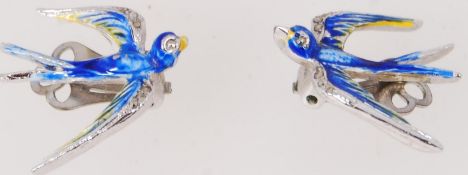 A large 1950's enamel & marcasite swallo