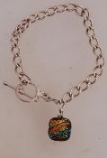 A 925 silver chain bracelet with glass p