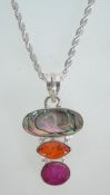 A 925 silver pendant necklace with modernist pendant strung on a rope twist chain.