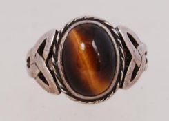 A 925 silver ring set with a tigers eye
