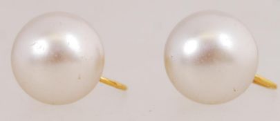 A pair of 9ct gold simulated pearl screw