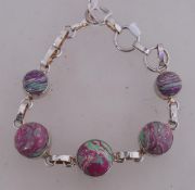 A 925 silver braclet with marbled caboch
