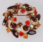 A large vintage 1960's rhinestone brooch