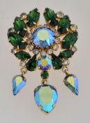 A large 1960s rhinestone brooch with pendant drops in the form of a wreath,