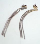 A pair of silver chain drop earrings, marked 