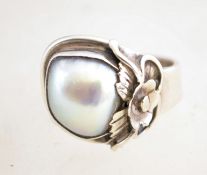 A silver and blister pearl ring, marked 