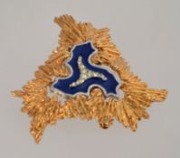 A gold and silver tone Brutalist brooch, possibly 1960s to 1970s, with enamel and rhinestones,