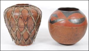 2 large African tribal ceramic bowl vases - planters.