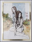 Bernard Dufour ( French 1922-) A mid century acrylic on canvas painting ' Study of 2 Girls '