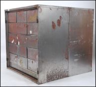 A pair of polished steel mid century Industrial factory 15 drawer filing cabinets.