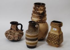 A collection of 4 retro 1970's West German pottery vases to include large stick stand vase,