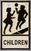 A vintage cast iron painted Worboys committee style Children school sign painted in black and white